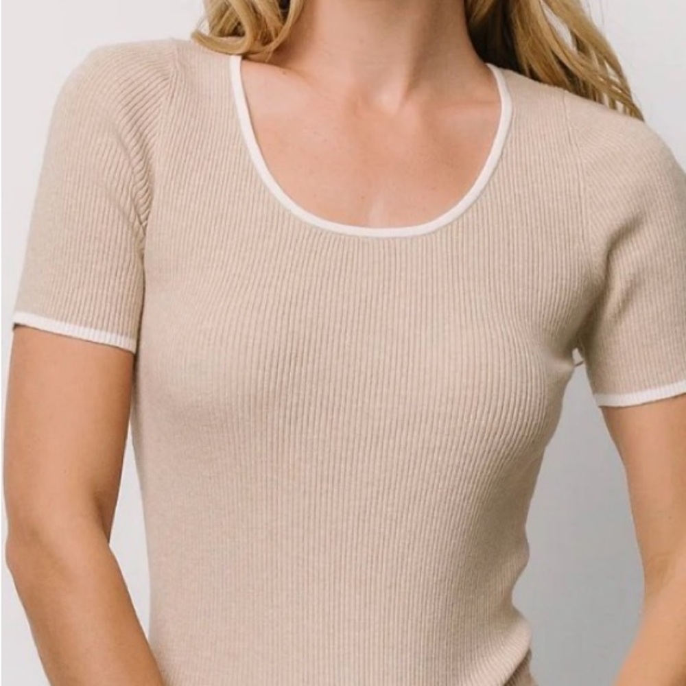 Beige Ribbed Knit Top
